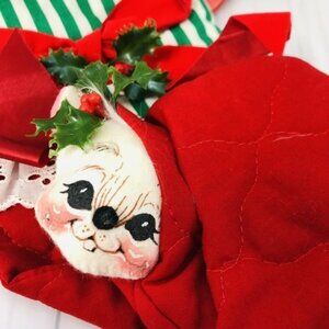 19" Christmas Stocking Annalee Mobilitee Mouse Red Quilted Green White